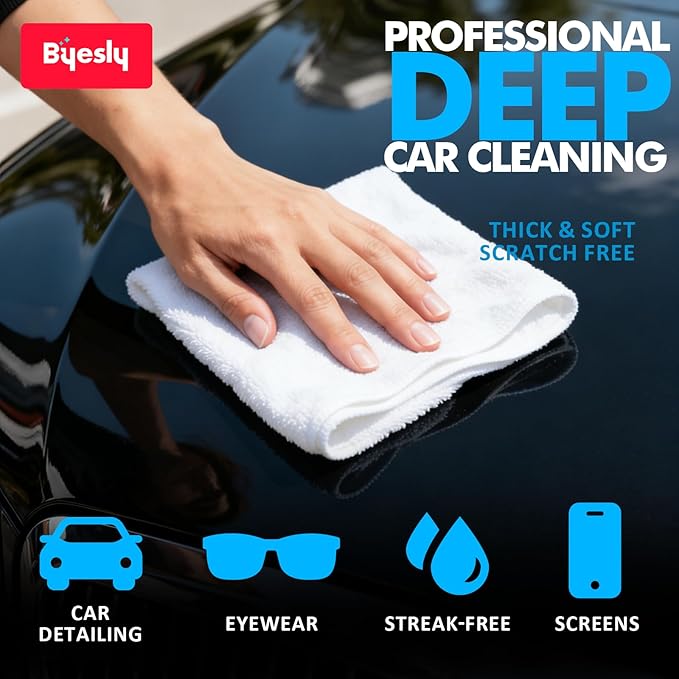 50-Pack Microfiber Cleaning Cloth, 11.5x11.5 Microfiber Towels for Cars, Dishes & House, for Detailers, Chefs & Efficient Home | Scratch-Free, Lint-Free, Ultra Absorbent(White)