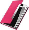Padike Business Card Holder, Business Card Case Professional PU Leather & Stainless Steel Multi Card Case,Business Card Holder Wallet Credit Card ID Case/Holder for Men & Women. (Rose red)