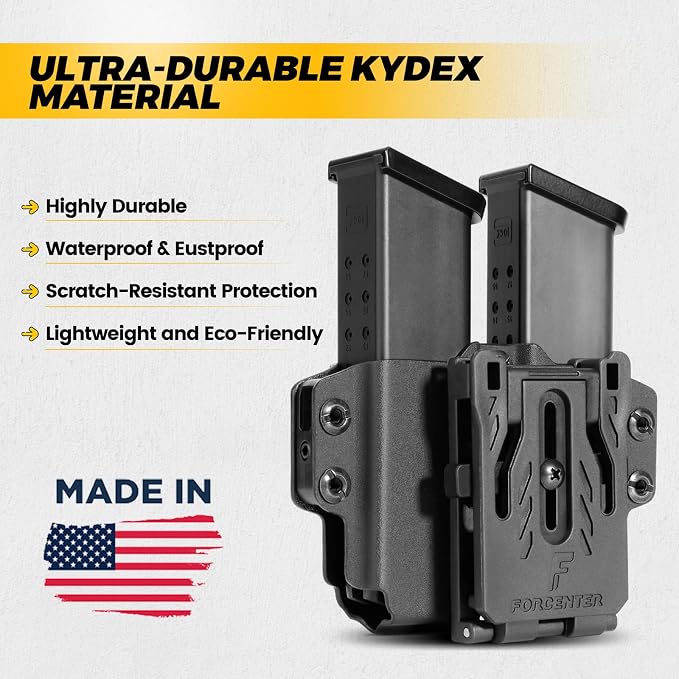 Kydex Magazine Holder,Forcenter OWB Double Magazine Pouch,Universal Magazine Holster for Glock/S&W/Ruger/Sig Sauer/Taurus/H&K/Springfield/CZ/1911 Mags