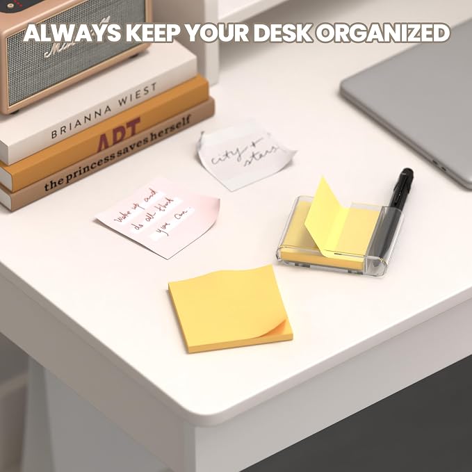 4 Pack Acrylic Sticky Note Dispenser, Magnetic Sticky Note Holder for Post It Notes, 3 x 3 Inch Sticky Note Pen Organizer for Office Home Classroom