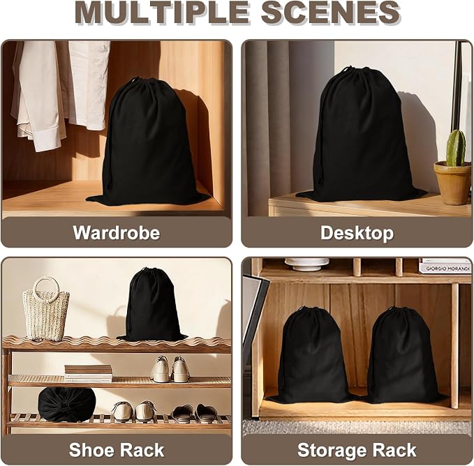 5 Pack Shoe Bags for Travel, Washable Dust Bags for Storage & Packing 17.7" x 13.8" Dustproof Shoe Bags Duster Flannel Shoes Storage with Drawstring Closure for Boots Handbags Shoes & Toys (Black)