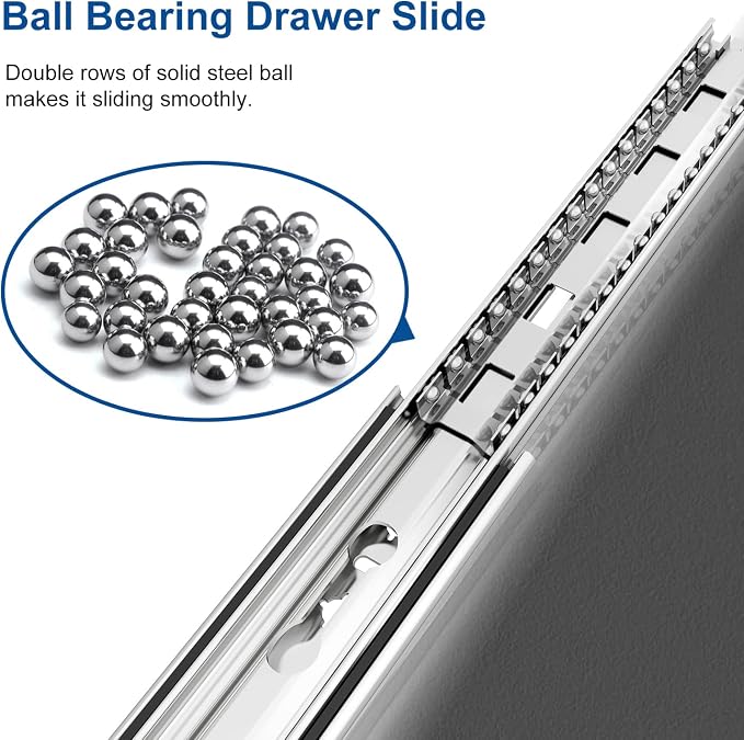 VADANIA #D53 48" Heavy Duty Locking Drawer Slide with Lock, 1-Pair | 2" Width, Up to 125lb Load Capacity, 3-Fold Full Extension, Detachable Lock-in & Lock-Out, Side Mount