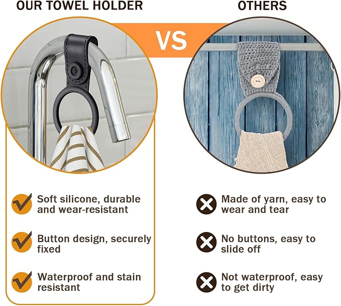 4 Pack Silicone Kitchen Towel Holder – Soft & Waterproof Bathroom and Dish Towel Holder, Towel Clips for Kitchen, Cabinet, Stove, Oven Handle or Rods (Black, Non-Slip & Heat Resistant)