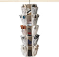 5 Tier Rotating Hanging Closet Organizer with 40 Mesh Pockets, 360 Degree Hanging Storage Organizer, Canvas Closet Shelf Organizer for Shoes, Sweaters, Hats, Bags, Toys, Bedroom, Nursery, Closet