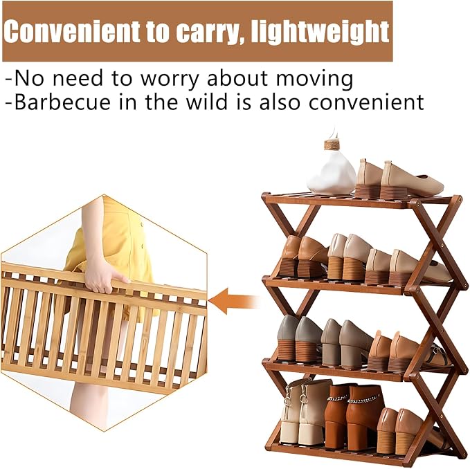Jessie Bamboo Shoe Rack,Free Standing Shoe Rack for Closet,Portable Folding Shoe Storage Rack, Space Saving,Shoe Shelf for Bedroom Entryway Hallway Closet Living Room (Brown-6 Tier)