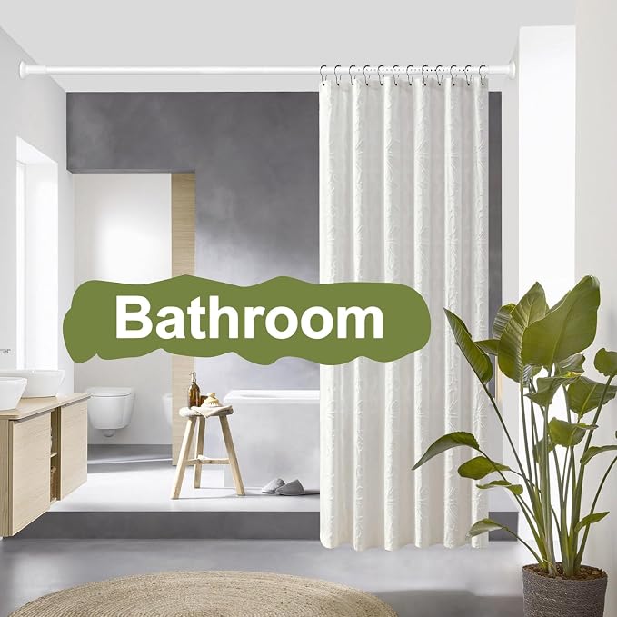 White Tension Curtain Rod 51-126 Inch, Long Curtain Rod No Drilling for Window or Bathroom Patio, Outdoor Tension Rod for Patio, Easy to Install, Never Rust, Rod Diameter 1.26 Inches-White