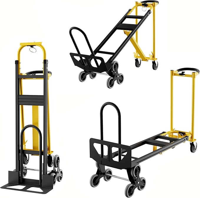 3-in-1 Convertible Hand Truck - 800 Lbs Heavy Duty Multi-Functional Aluminum Moving Dolly with Stair-Climbing Wheels - Folding Platform Cart & Utility Trolley for Home, Warehouse, Office