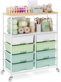 Rolling Cart with 8 drawers,Storage Drawer Cart with Wooden Tabletop,Lockable Wheels Organizer for Homeschool, Arts & Crafts, Classroom, Office & Creative Spaces (Green)