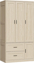 ANCTOR 70.6 Inch Armoire Wardrobe Closet with Drawers (Light Oak) | Hanging Rod, Drawers, Adjustable Cube Shelves, Closed Cabinet Organizer, Modern Bedroom Clothes Cabinet