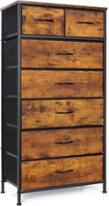 Mifuro Tall Dresser for Bedroom, Vertical Storage Organizer Tower with 7 Drawers, Chest of Drawers with Fabric Bins, Steel Frame, Wood Top for Bedroom, Closet, Entryway- Rustic Brown