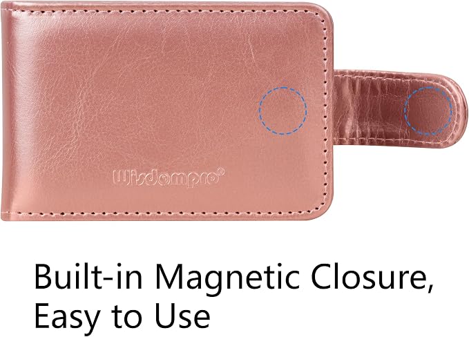 Wisdompro Slim PU Leather Credit Card Holder, Horizontal Rose Gold | RFID Blocking Wallet Debit Card Protector, Organizer Case, Card Case, 20 Card & 7 Memory Card Slots, with Magnetic Closure