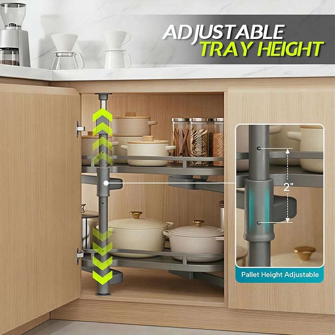 Blind Corner Cabinet Pull Out Organizer, Heavy Duty 2-Tier Soft Close System, Fits 12”-18” Cabinets, Left/Right Adjustable Magic Corner Storage for Kitchen Cabinets