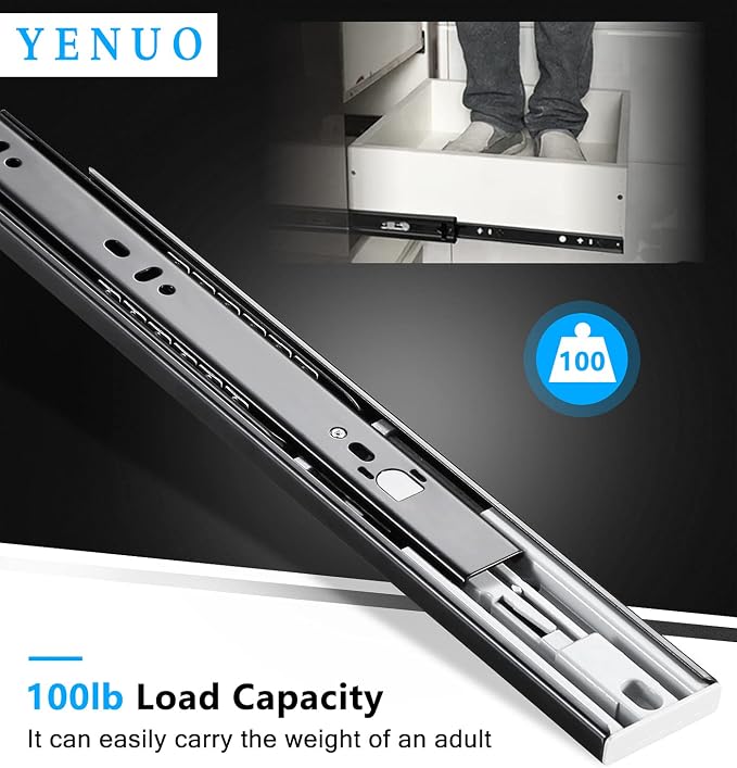 YENUO Push to Open Drawer Slides Full Extension 12–24 Inch 100 LB | Side Mount Heavy Duty Touch Release Drawer Glides Rails Ball Bearing 12–24 Inch for Kitchen Dresser Hardware Cabinet 1 Pair