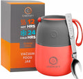 Vacuum Insulated Food Jar. Large 12oz Bowl incl. Folding Spoon, Cup. Wide Mouth Keep Hot & Cold Drinks Soup Lunch Container for Adults. BPA-Free Stainless Steel, Leak Proof Fusion Coral