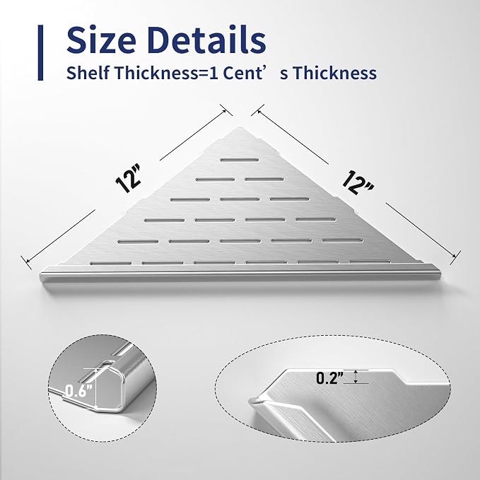 Corner Shower Shelf, 12" Brushed 304 Stainless Steel Slot Design Recessed Corner Shelves 2 Pack Bathroom Grout in Shelf for Tiled Wall, Large Size