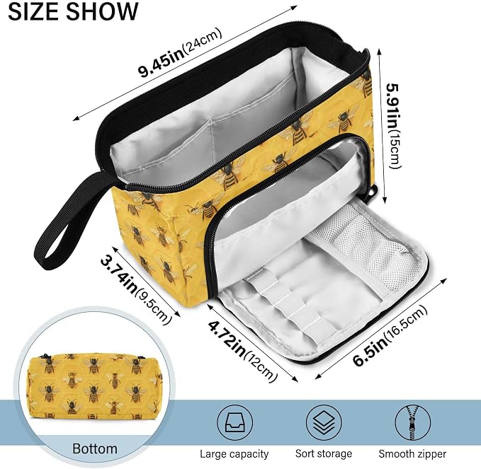 Pencil Case Yellow Bee Honey Large Capacity Pencil Pouch Portable Pen Bag Aesthetic Bag Stationery Storage and Organizer for School Teen Girls Boys