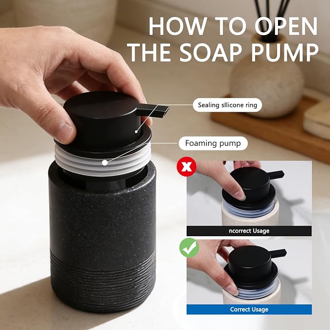 Resin Foaming Soap Dispenser, 11 OZ Bathroom & Kitchen Foam Soap Dispenser, Easy Press Pump, Refillable Hand Soap Dispenser, Modern Decor (Black)