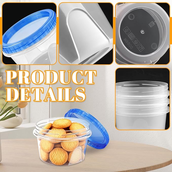6 Pack Freezer Containers with Screw On Lids, 16 Oz Stackable Reusable Plastic Storage Container, Airtight Plastic Food Storage Containers with Twist Top Lids for Food Soup Jello Sauce