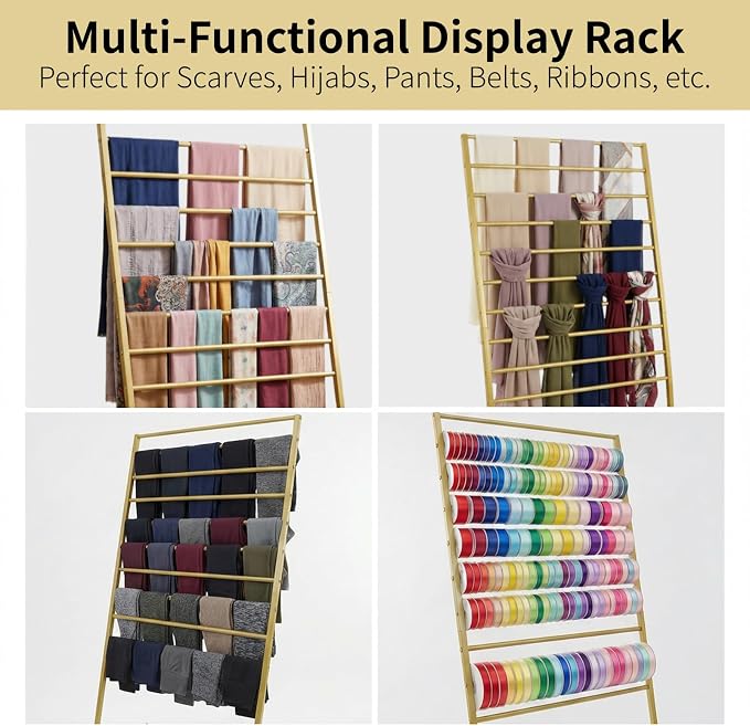 Scarf Organizer, Scarf Display Stand, 10 Tier Metal Scarf Holder Organizer, Floor-standing Scarf Rack for Commercial or Home, Hijab Stand RackTies Belt Pants Hanging Rack