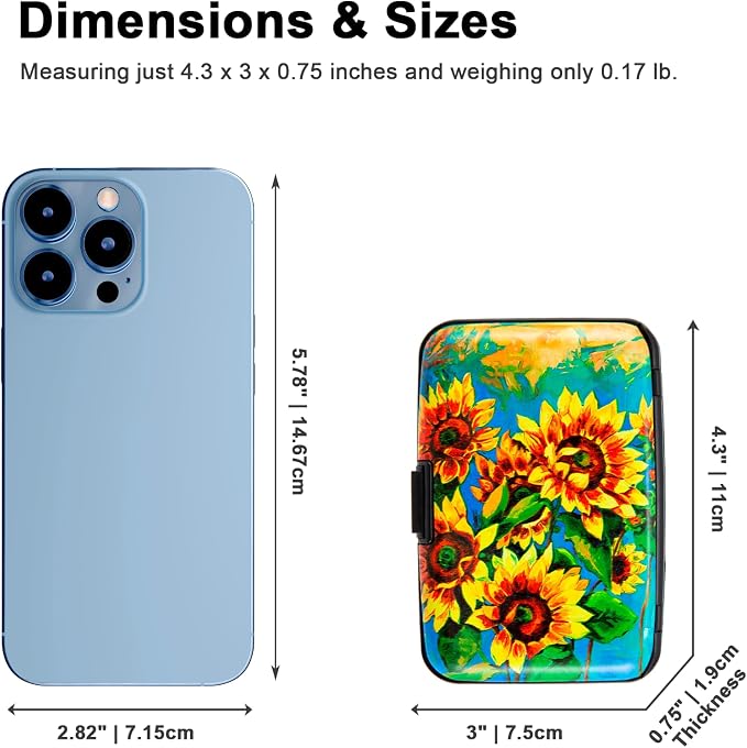 Credit Card Holder, Metal Card Wallet RFID Blocking Mini Slim Aluminum Business Hard Card Case for Women Men (Sunflowers)