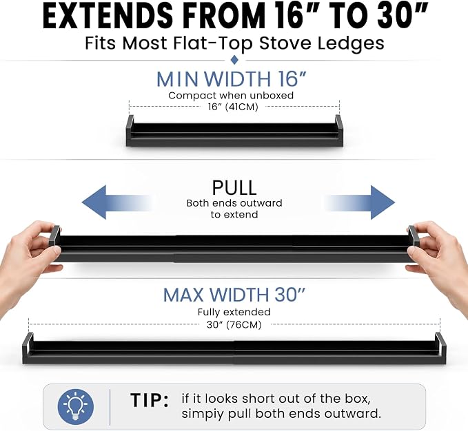Bumusty 4X Strong Magnetic, 30" Adjustable Low Profile Oven Shelf Spice Rack Over the Stove, Seasoning Organizer Kitchen Shelves, Matte Black size Low Profile