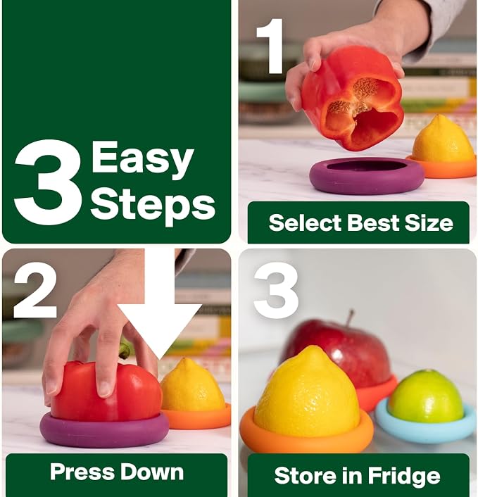 Food Huggers 5pc Reusable Silicone Food Savers | BPA Free | Plastic Free Food Storage | Dishwasher Safe | Fruit & Vegetable Storage for Onion, Tomato, Lemon, Banana & Cans | Round, Autumn Harvest