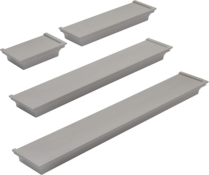 MELANNCO Floating Wall Shelves for Bedroom, Living Room, Bathroom, Kitchen, Nursery, Set of 4, Gray, 4 Count
