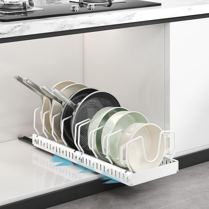 Pull Out Pot Lid Organizer | Cabinet Pan Rack, 10 Dividers