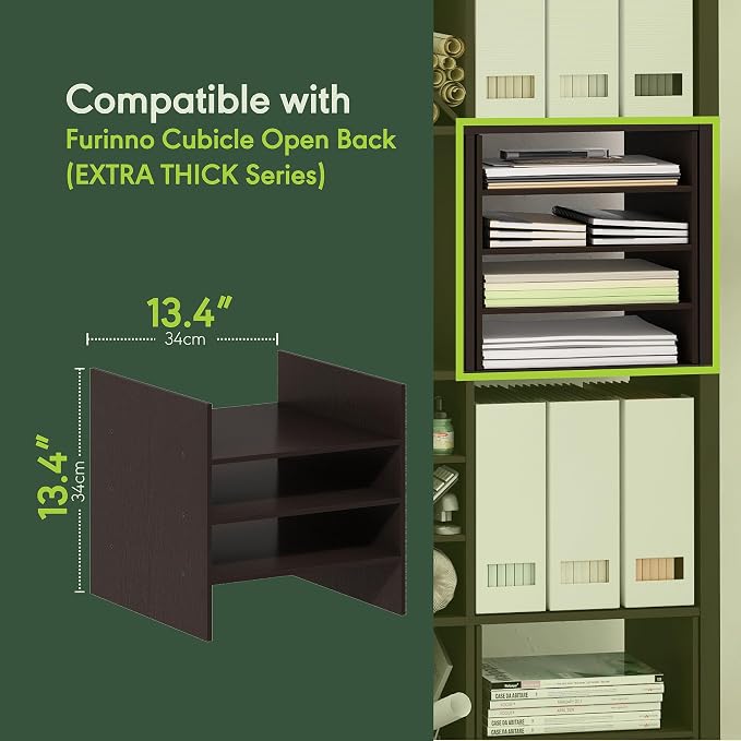 Furinno Cubicle 3-Shelf Cube Insert, Cube Organizer, Dark Oak | Shelf Dividers, Fits into Furinno Extra Thick Cubes, for Organizers and Storage (Does not fit IKEA Kallax Shelving)