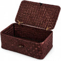 Wicker Basket with Lid, Natural Seagrass Storage Baskets for Organizing, Woven Basket for Storage, Decorative Boxes Bins with Lids Home Organizer Decor (Red, 9.05" x 5.11" x 3.34")