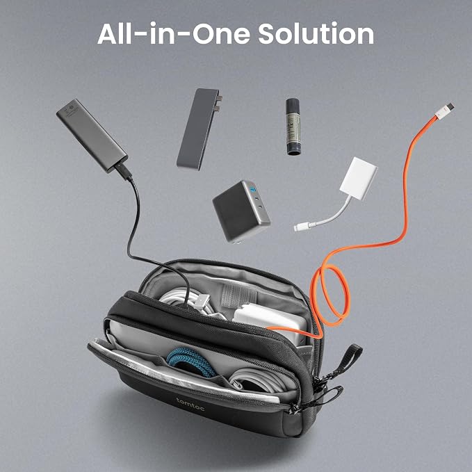 tomtoc Electronic Organizer Travel Case, Dual Compartment Tech Organization | Water Resistant Cable Pouch Storage Bag for Charger, Cord, Phone, Hard Drive, Power Bank, Accessories Travel Essentials
