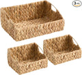 Ornavo Home 3-Pack Water Hyacinth Storage Baskets with Handles, Natural | Handwoven Decorative Natural Organizer For Shelves, Pantry, Closet Or Living Room