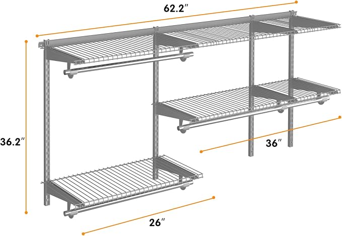 Tangkula 3 to 5 FT Custom Closet Organizer System Kit, Wall-Mounted Storage Organizer with Wire Shelving and Hanging Rods, Adjustable Closet Organizer Kit, Configurations Custom Closet for Bedroom