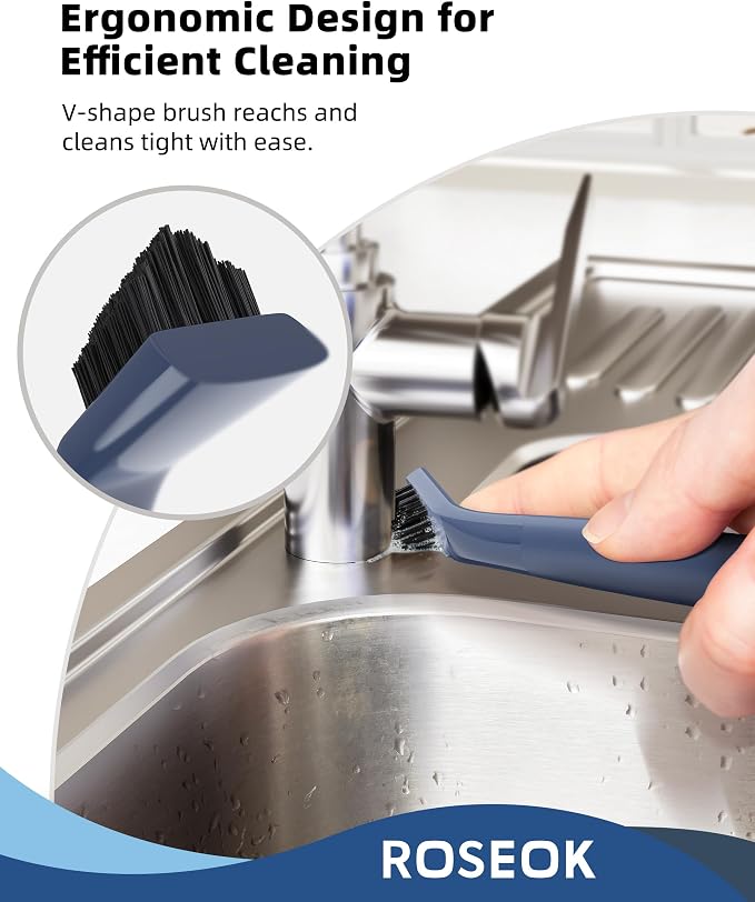 ROSEOK Grout Cleaner Brush Set, Detail Cleaning Brush Set, Nylon Bristles | Crevice Scrub Brushes, Deep Clean Brush Set for Edge, Tile, Sink, Corners, Drains, Blue