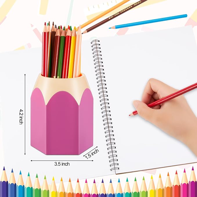 Henoyso 10 Pieces Pencil Shaped Cups for Classroom Pencil Dispenser Bulk Cute Pen Holders Storage Desktop Colorful Makeup Brush Container for Classroom Home Office Supplies, 5 Colors