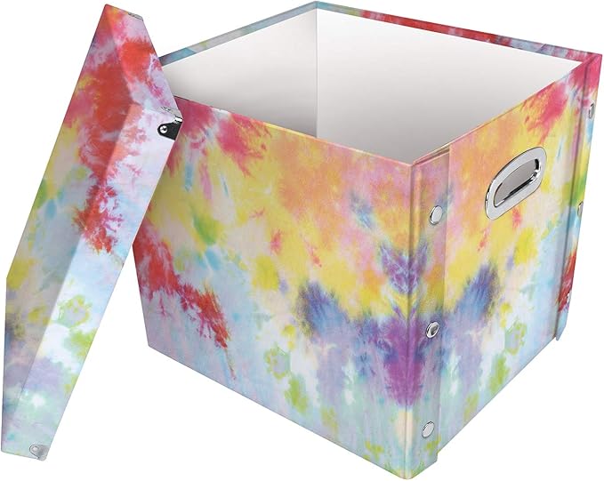 Snap-N-Store Vinyl Record Storage Box - Pack of 1-13.2 x 12.625 x 12.5 Inch LP Holder with Lid for 12-inch Records - Crate Holds up to 75 Vinyl Albums - Tie Dye