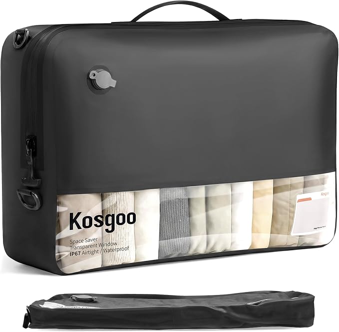 Vacuum Seal Bags for Travel 180° Open Compression Packing Cubes for Carry-on Luggage, IP67 Waterproof Space Saver Storage Bag (1 Pack No Pump, Black)