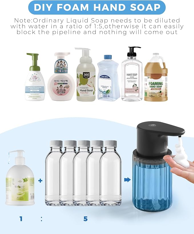Automatic Foaming Soap Dispenser Touchless, USB Rechargeable Soap Dispenser | Adjustable Foam Levels, 10oz/300mL Hands Free Sensor, Waterproof, Wall Mounted or Countertop for Bathroom & Kitchen
