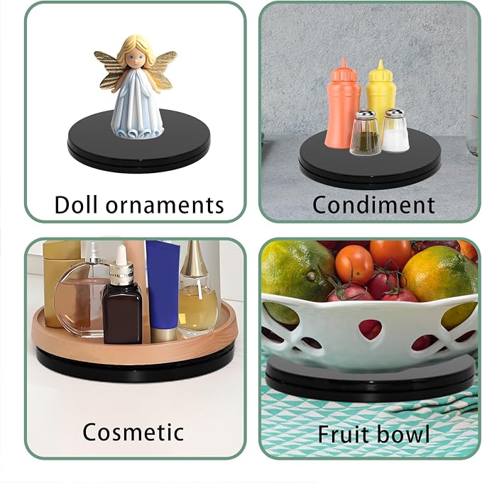2 Pcs Black 6 inch Acrylic Lazy Susan Rotating Turntable Organizer Bearings - Round Swivel Plate for Spice Rack, Table, Cake, Kitchen Pantry