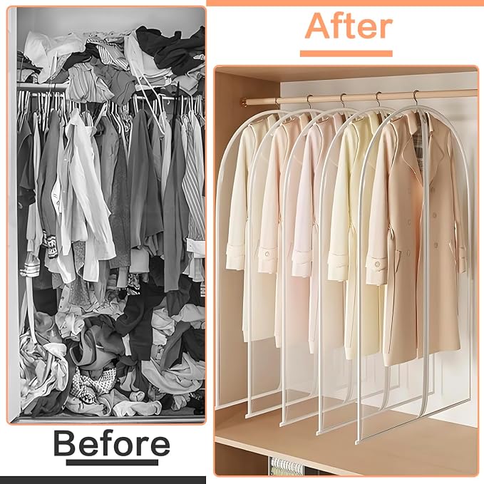 Clear Garment Bags for Hanging Clothes Travel (Set of 6) Suit Bags for Closet Storage Clothes Storage Bags Closet Cover for Open Closet with Zipper for Coats, Jackets, Shirts