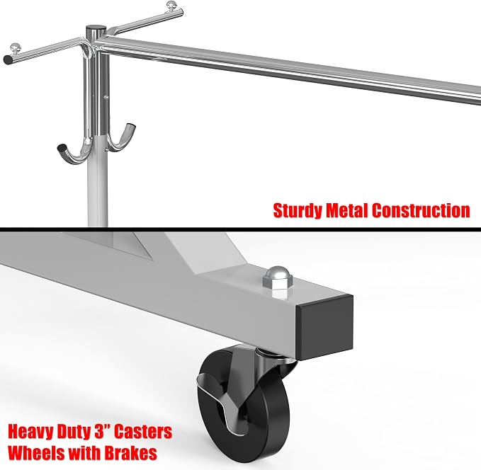 Simple Houseware Industrial Grade Z-Base Garment Rack w/Cover Tube Bracket | 500Lb Load with 62" Extra Long Bar, Clear Cover