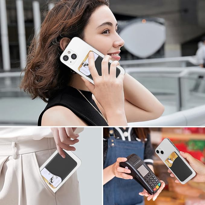 SHANSHUI Card Holder for Phone Case, 6 Pack Phone Card Holder for Back of Phone Wallet Stick on Compatible for iPhone & Almost All Smartphones