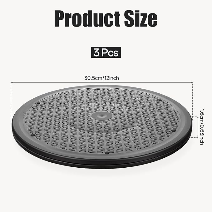 3 Pcs 12 Inch Heavy Duty 360° Rotation Stand | Black Lazy Susan Turntable with Steel Ball Bearings, Rotating Swivel Stand for Monitor, TV, Plants, Crafts, Model Base
