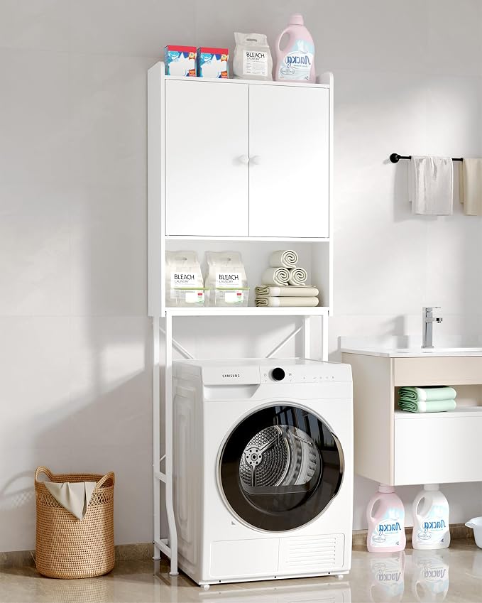 Kitsure Over The Toilet Storage Cabinet - 3 Tier Bathroom Organizers and Storage Solution with Adjustable Shelf & Bottom Bar, Anti-Tip Bathroom Storage Cabinet, White, 3 Tiers (68.1" H)