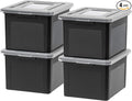 IRIS USA File Box, Plastic File Organizer with Lids for Letter/Legal File, Portable Document Box For Moving, Storage Bin with Durable and Secure Lid, Stackable Nestable BPA-Free, Black 35 Qt. 4 Pack