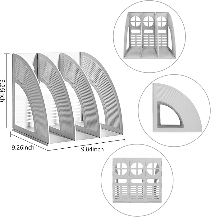 A4 File Holder Magazine File Folder Desk Organizer, 3 Vertical Compartments Bookshelf Document Divider Paper Box Bookends for Office Home Organization and Storage Racks