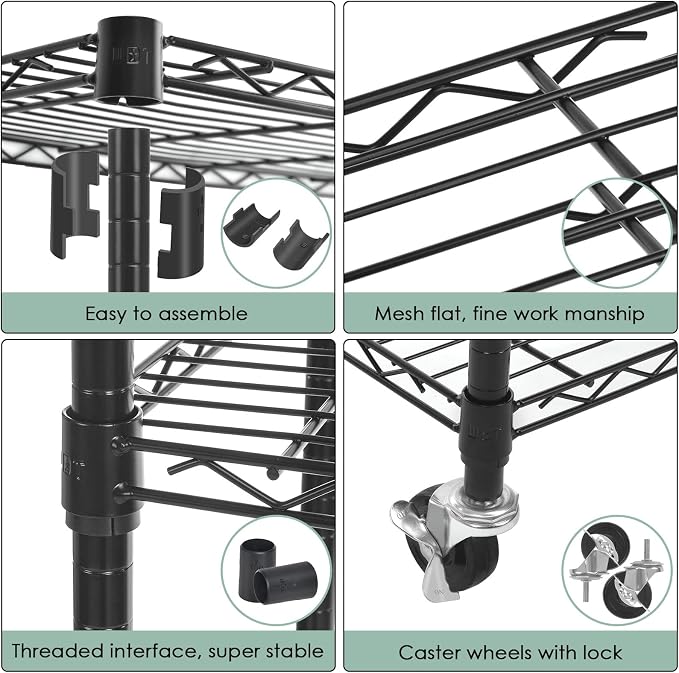 WDT Shelving Storage Units on Wheels Casters, Adjustable Heavy Duty Metal Shelf Wire Storage Rack for Home Office Garage Kitchen Bathroom Organization,36" Wx14 Dx57 H