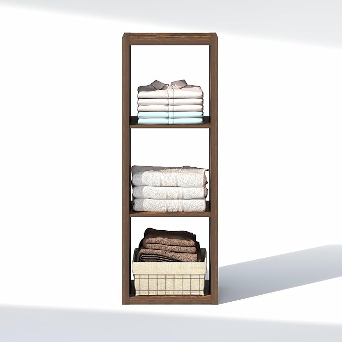 Furinno Cubic Extra Thick 3-Cube Closet Organizers and Storage, Amber Pine | 14.6 x 16 x 44 in, Open Shelf Closet Storage, Closet Organizer, for Wardrobe, Bedroom, Living Room