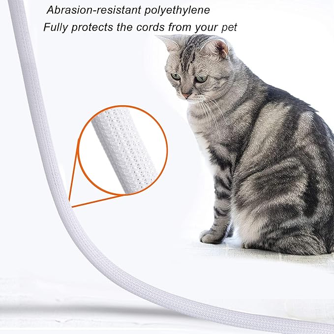 Cable Management Sleeve, Split Design, 10FT - 1/4 Inch, White | Cord Protectors from Pets | Heat & Abrasion Resistant Wire Loom | Automotive Wiring & Home Office Cable Organization