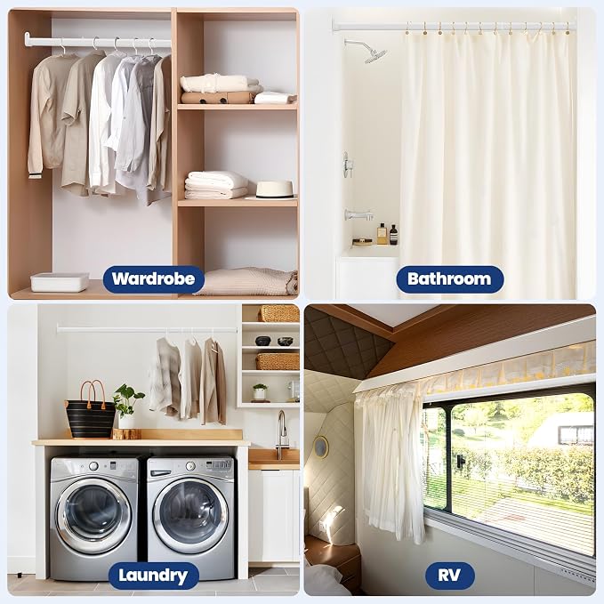 Mavivegue Oval Closet Rod, Adjustable Closet Rods – Expandable 17-40 Inches | Closet Rods for Hanging Clothes, Heavy Duty Closet Rods for Laundry Room, RV, Closet Storage (White)
